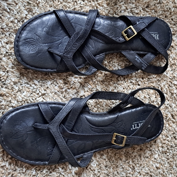 Born Women's Black Leather Strappy Mai Toe-Post Sandals Size 10 - Picture 2 of 10